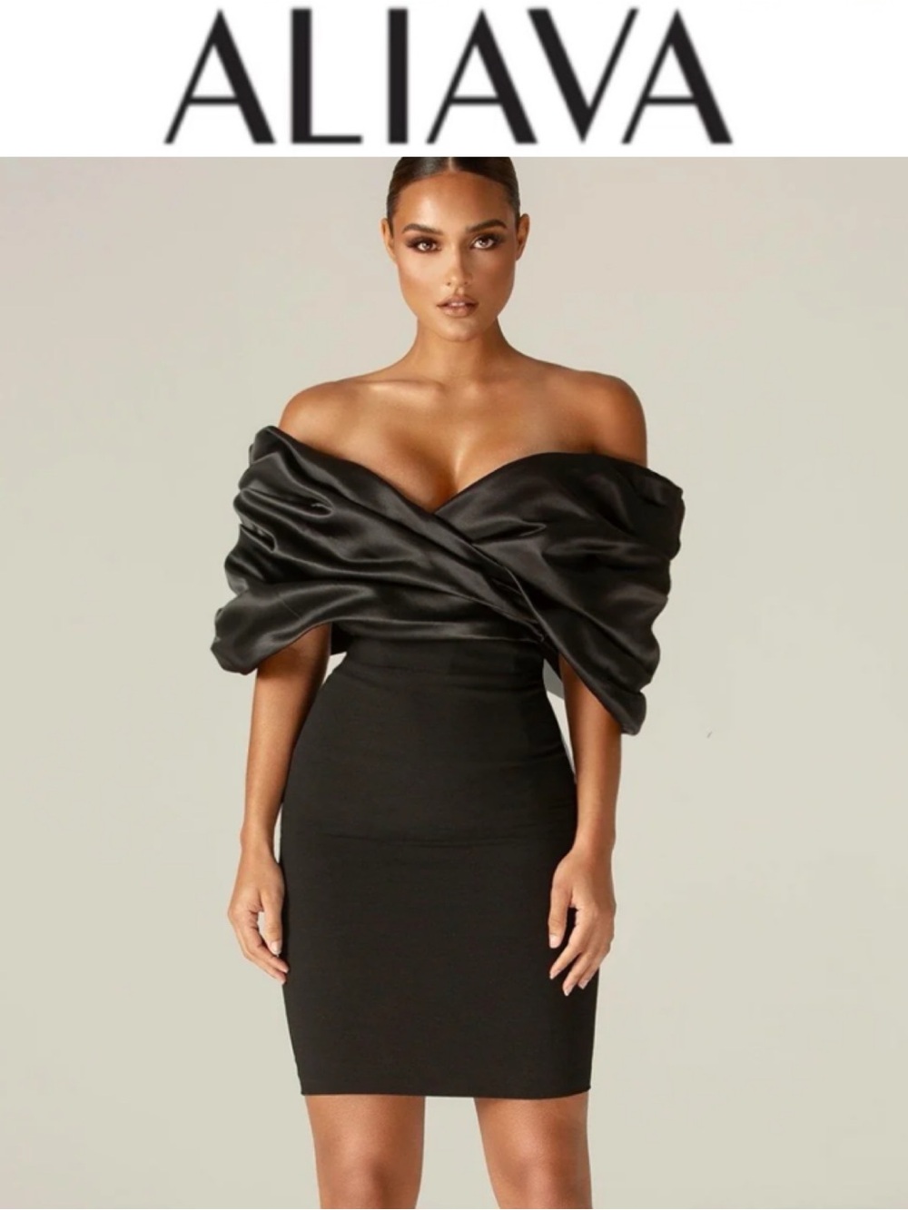 ALIAVA MARIBEL BLACK CREPE RUFFLE SHOULDER BODY-CON MINI DRESS **$335 NWT**